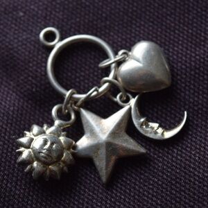 .925 Sterling Silver Vintage Sun Moon Star Heart Pendant